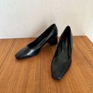 CHARLES & KEITH Black square toe block heel pumps